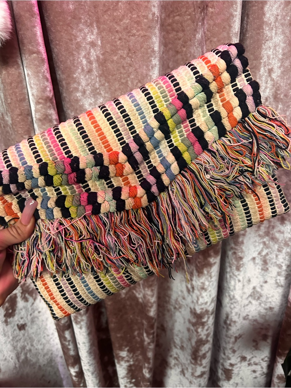 Multicolor Woven Fringe Clutch - Women Bags